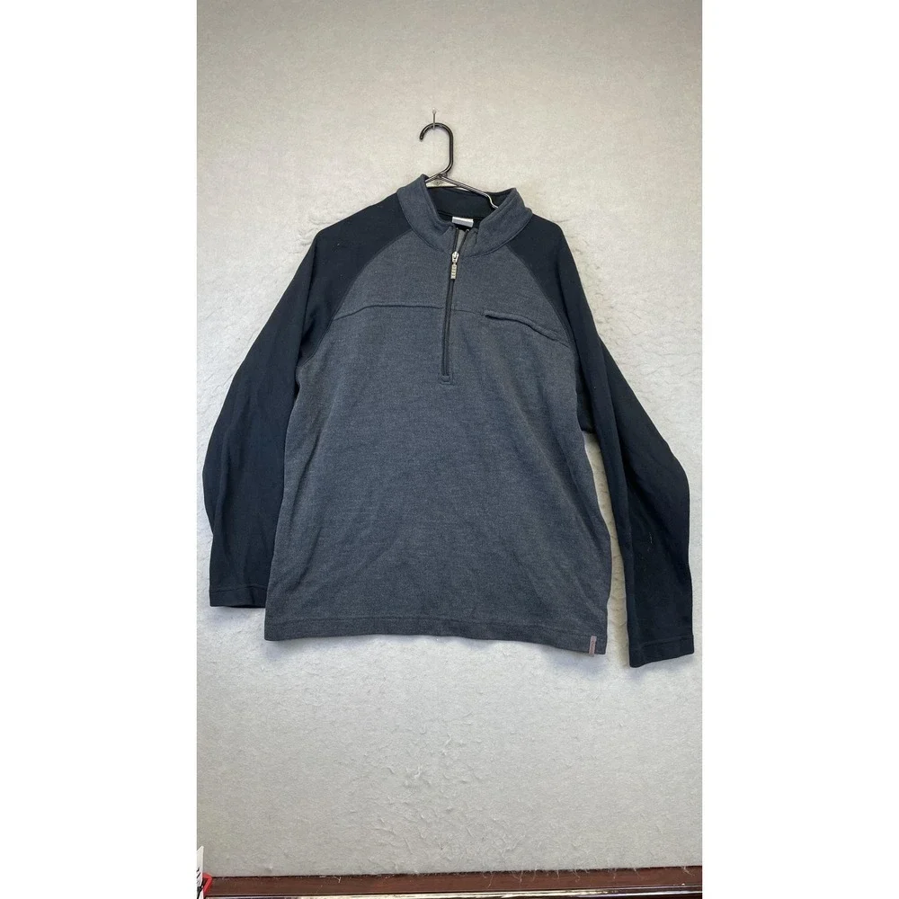 Columbia Sweater‎ Mens XL Gray Black Half Zip Vertex Chest Pocket Raglan Outdoor